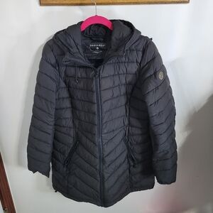 Bernardo Black Hooded Winter Coat, Size L